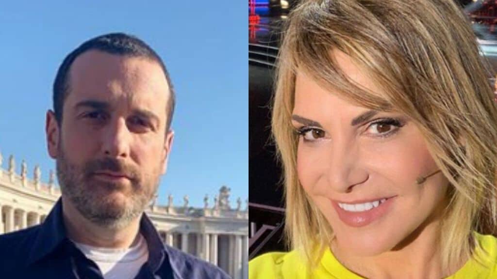 costantino della gherardesca in primo piano e simona ventura in un selfie