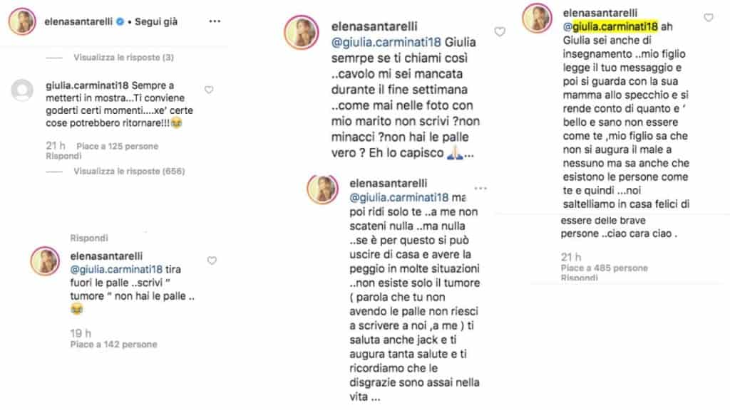 elena santarelli risponde ai commenti su instagram