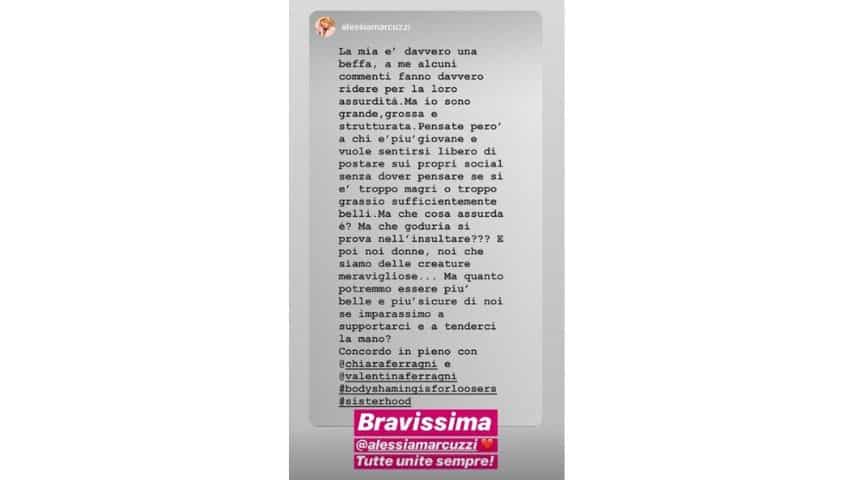 La Instagram stories pubblicata da Alessia Marcuzzi e ricondivisa da Valentina Ferragni