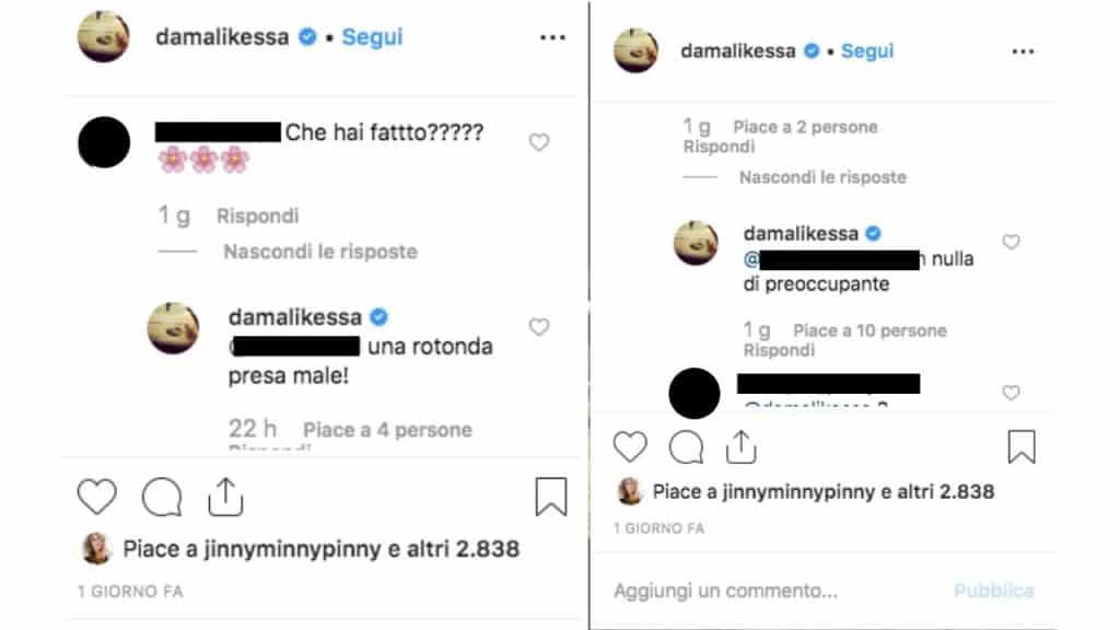i commenti di malika ayane su instagram