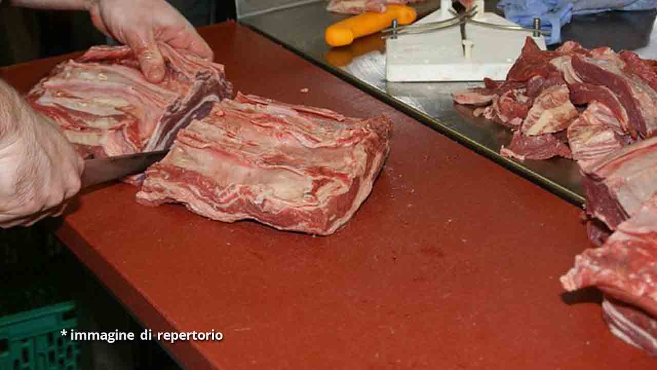 mano di un uomo che taglia la carne