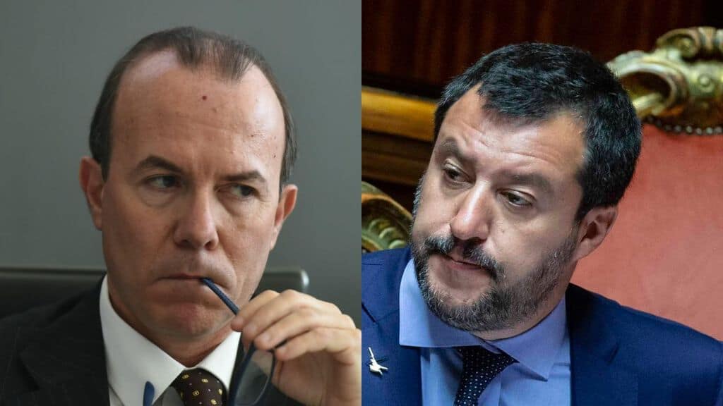 primo piano savoini e primo piano salvini in aula