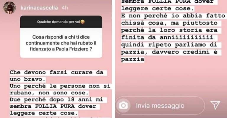 La risposta di Karina Cascella sulle Instagram Stories. Fonte: Karina Cascella/Instagram