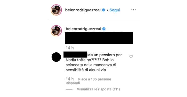 Belén Rodriguez riceve critiche per non aver commentato la morte di Nadia Toffa