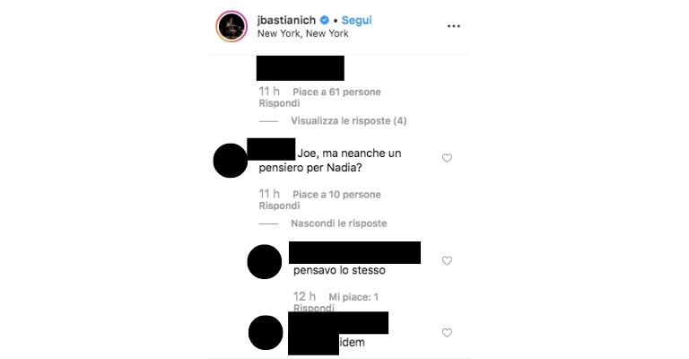 Tutti si chiedono come mai Joe Bastianich non abbia scritto qualcosa per Nadia Toffa