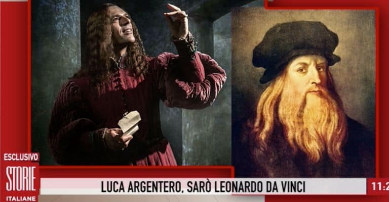 Luca Argentero nei panni di Leonardo Da Vinci. Fonte: Storie Italiane/Rai Play
