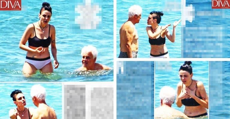 Michele Placido e Federica Vincenti litigano in acqua a Sabaudia. Fonte: Diva e Donna
