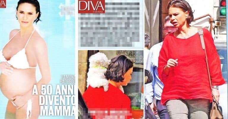 Ramona Badescu incinta immortalata a destra mentre esce dalla visita medica. Fonte: Diva e Donna