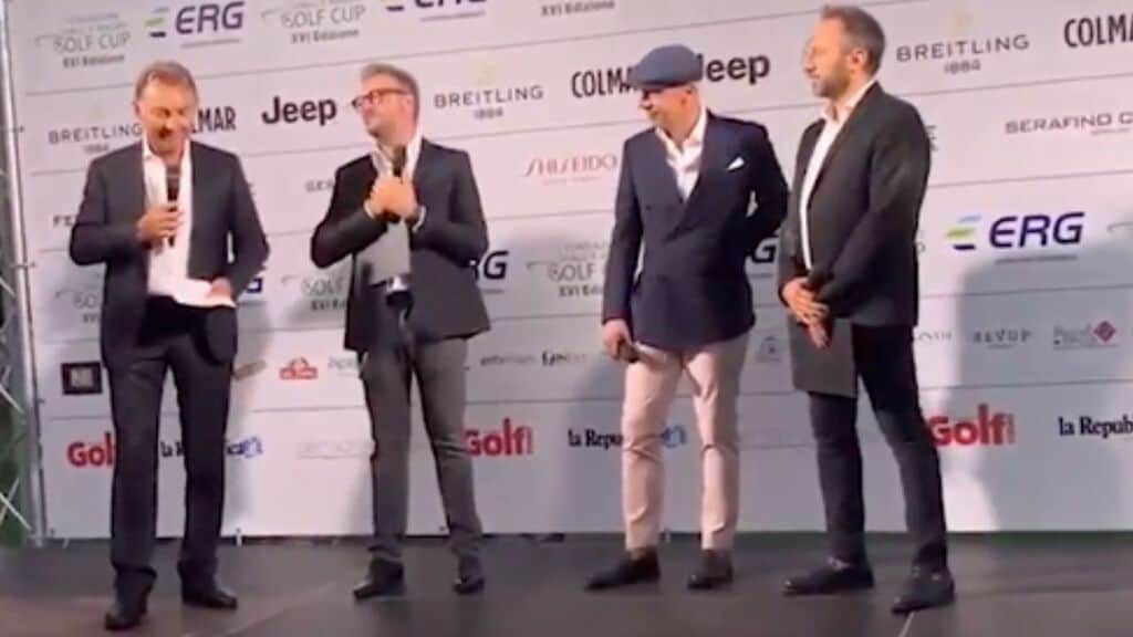 massimo mauro e gianluca vialli sul palco della GolfCup