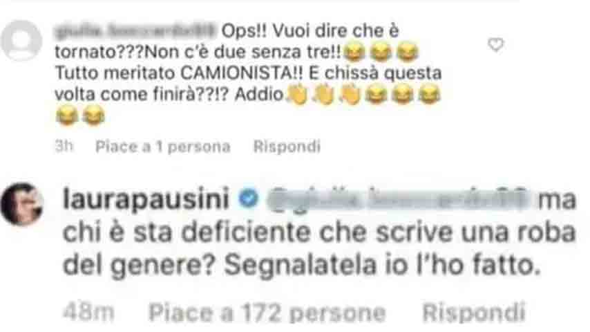 La risposta di Laura Pausini a un hater di Emma Marrone su Instagram