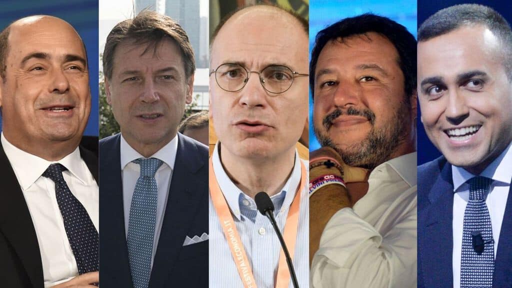 Nicola Zingaretti, Giuseppe Conte, Enrico Letta, Matteo Salvini e Luigi Di Maio