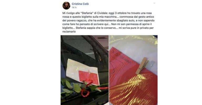 Il post di Cristina per trovare Stefania. Fonte: Sei di Cividale se.../Facebook