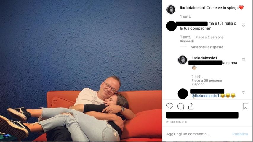 La foto postata su Instagram da Ilaria D'Alessio in cui appare con il padre Gigi D'alessio e l'infelice commento di un utente