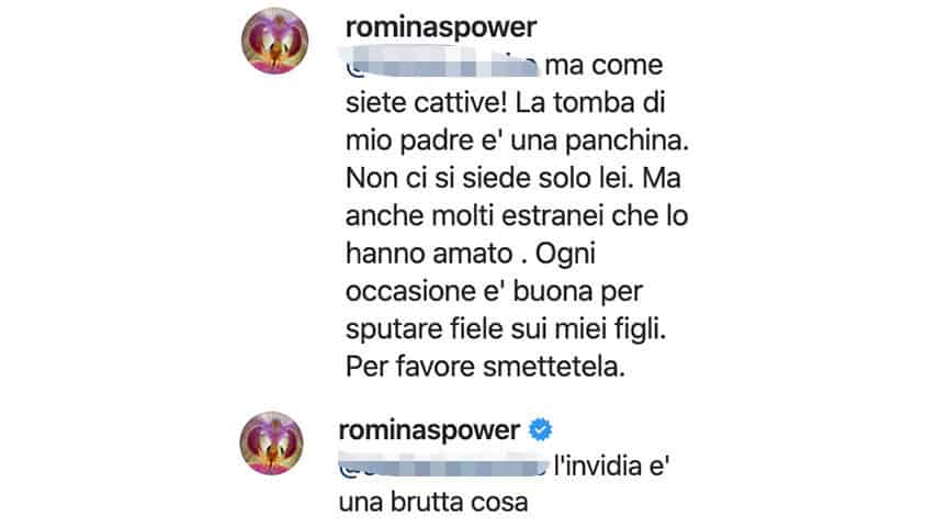 Commenti di Romina Power su Instagram