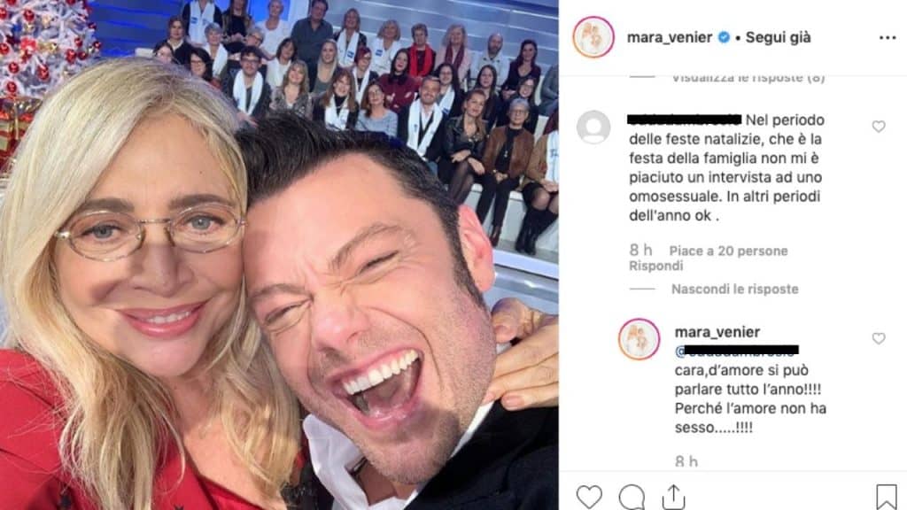 commenti su instagram sotto una foto di mara venier e tiziano ferro