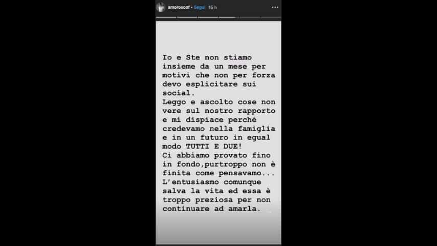 La Instagram Story in cui Alessandra Amoroso parla della fine della sua storia con Stefano Settepani