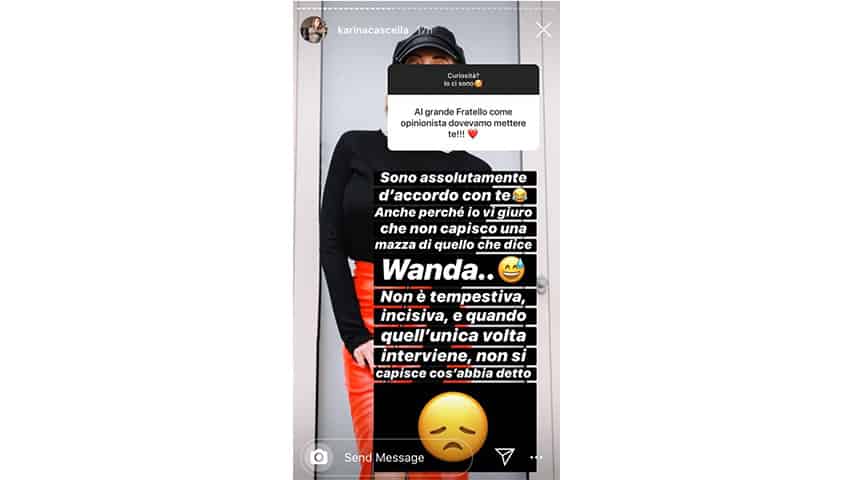 Instagram story di Karina Cascella