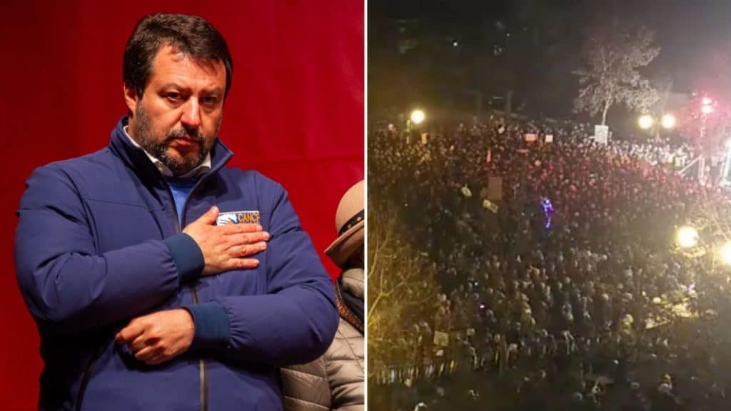 Bibbiano, Salvini e sardine in piazza per le elezioni in Emilia Romagna