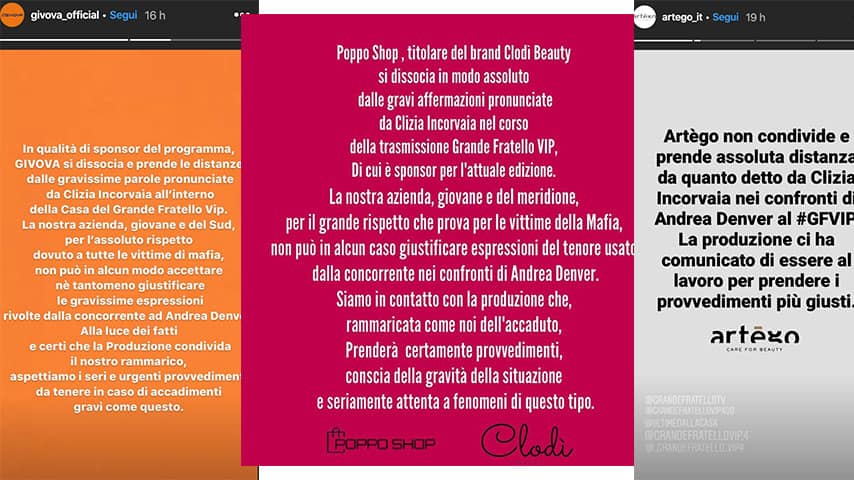 Instagram Stories degli sponsor del GF Vip