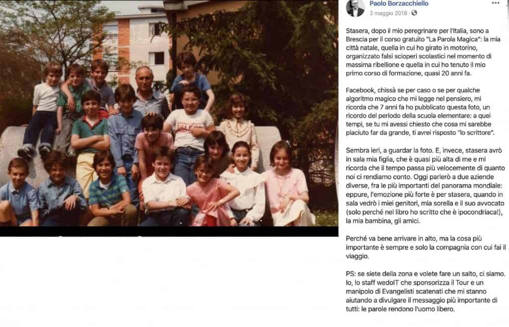 Foto di classe di Paolo Borzacchiello in un post di Facebook