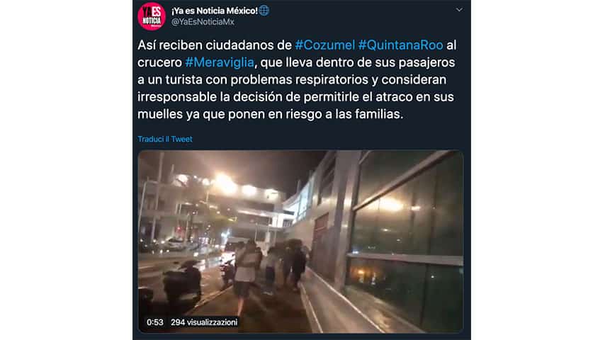 Post sulle proteste contro Msc Meraviglia su Twitter