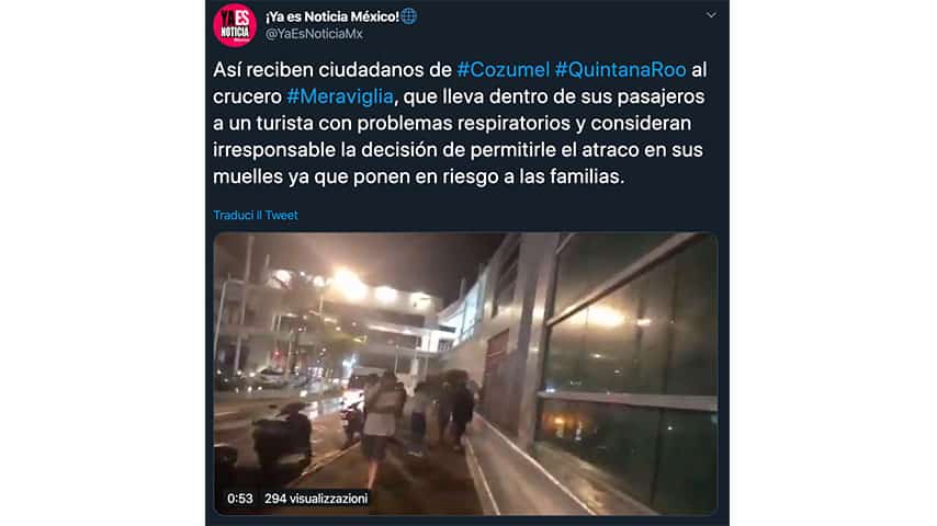 Post sulle proteste contro Msc Meraviglia su Twitter