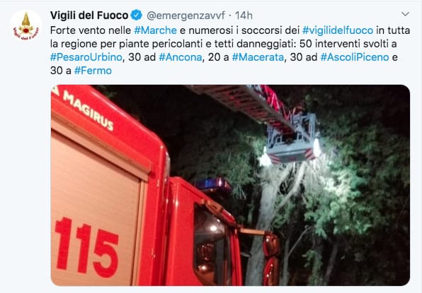 Il tweet dei Vigili del Fuoco