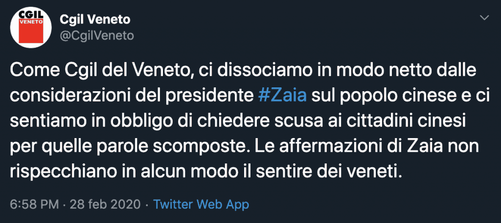 tweet della cgil veneto