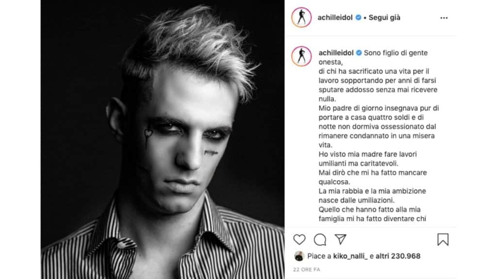 post instagram di Achille Lauro