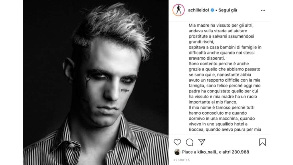 post instagram di Achille Lauro