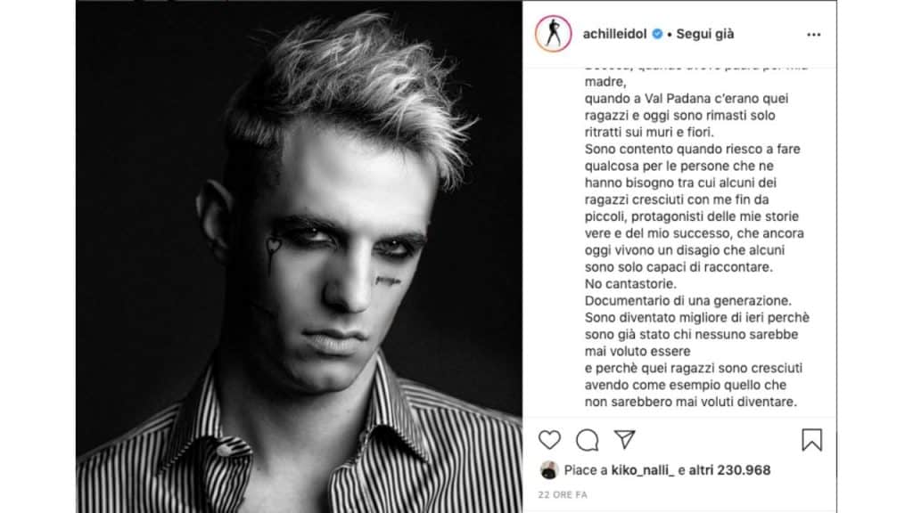 post instagram di Achille Lauro