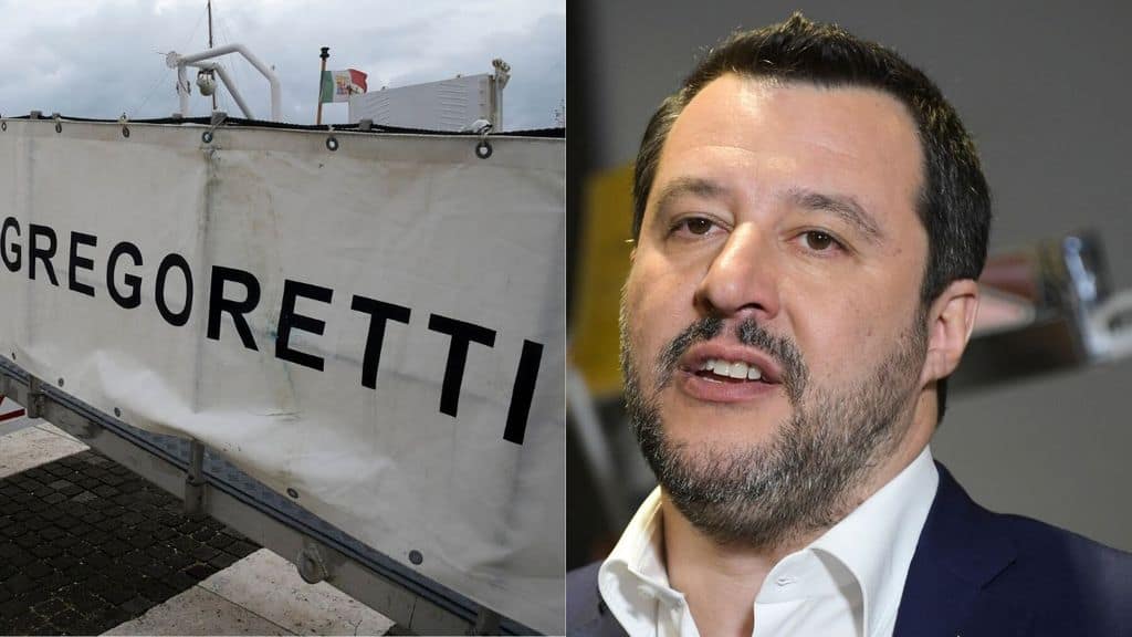 nave gregoretti e primo piano di matteo salvini