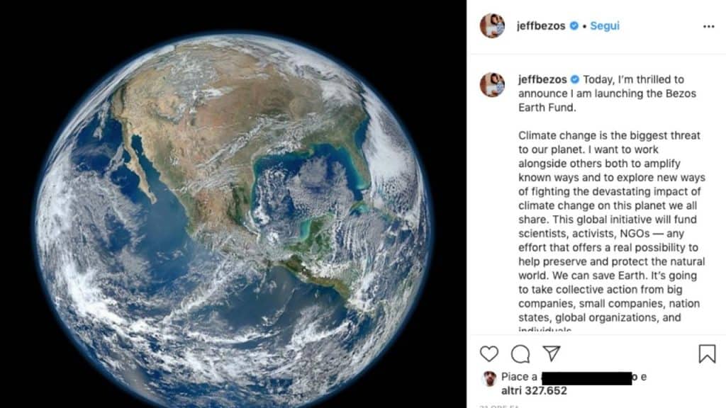 il post pubblicato su Instagram da Jeff Bezos