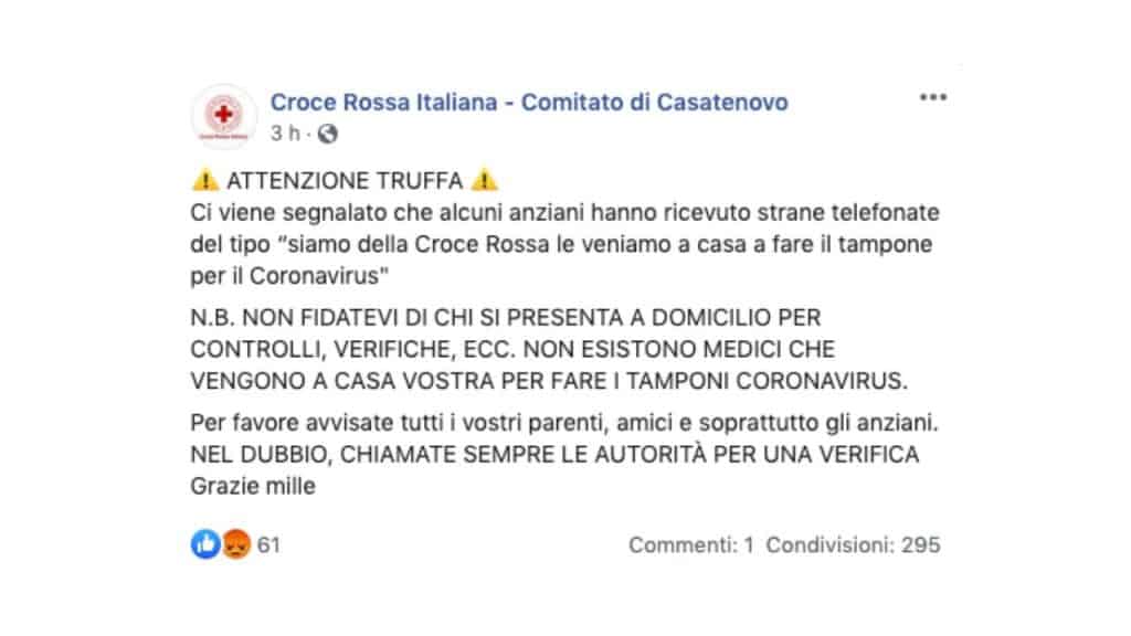 post facebook della croce rossa