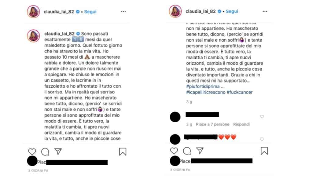 il post instagram di Claudia Lai