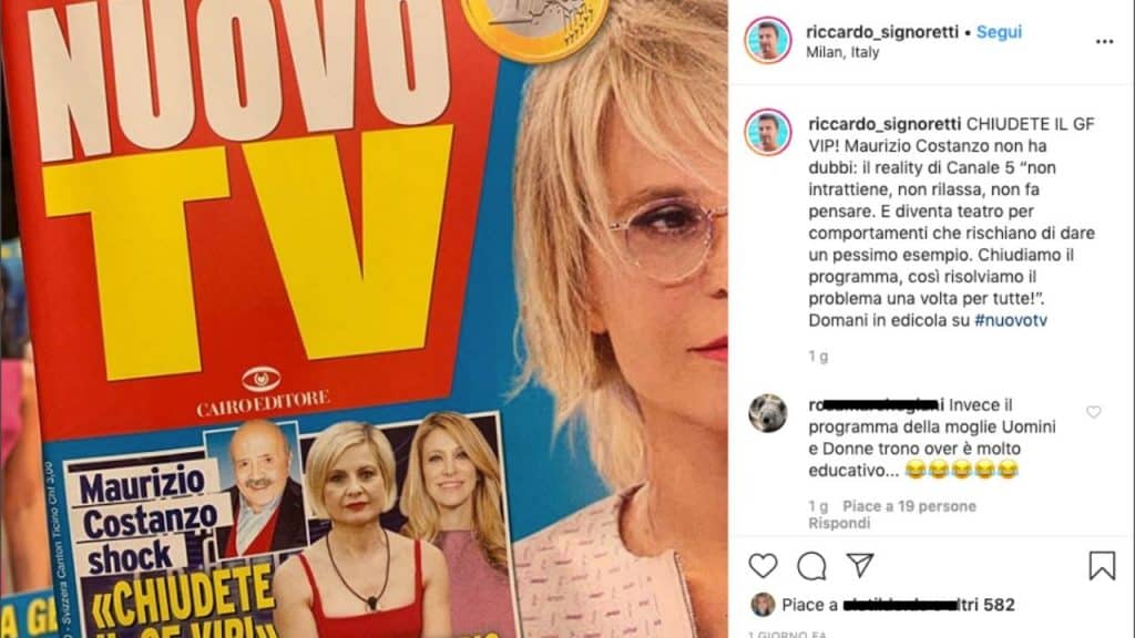 il post instagram pubblicato sulla pagina di Riccardo Signoretti