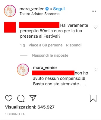 Il post Instagram di Mara Venier