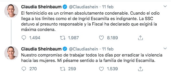 Tweet di Claudia Sheinbaum