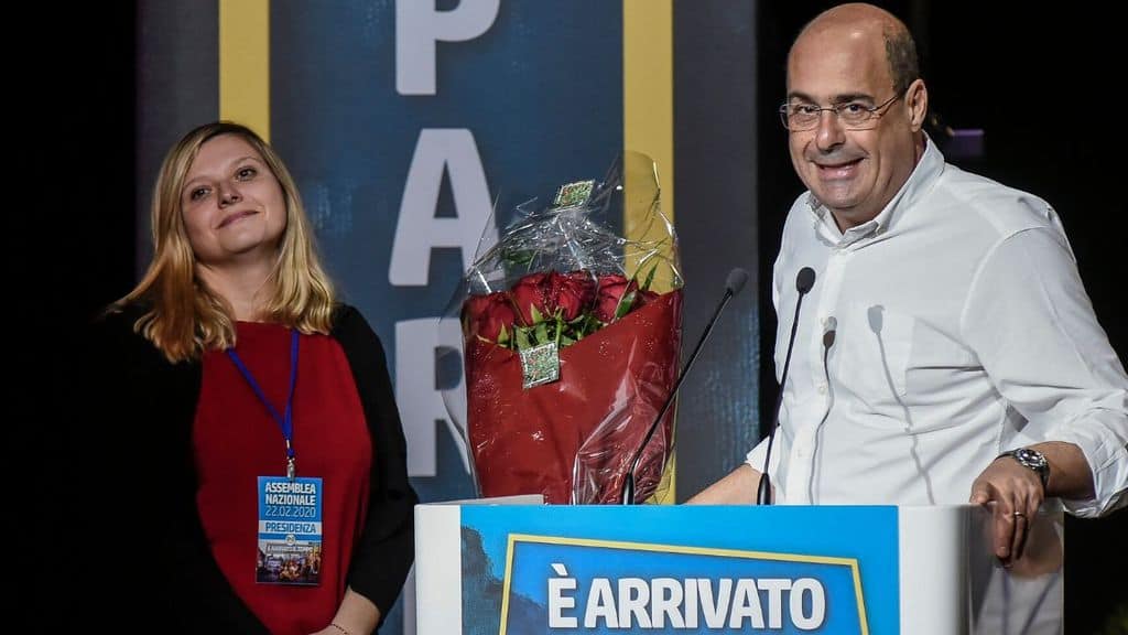 valentina cuppi e nicola zingaretti all'assemblea pd