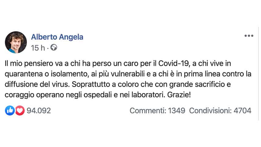 Post di Alberto Angela su Facebook