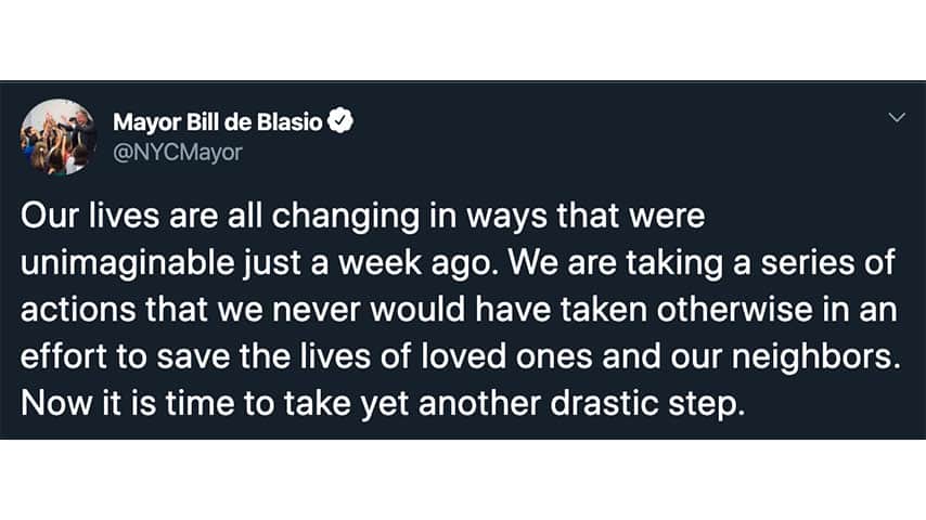 Post di Bill de Blasio su Twitter
