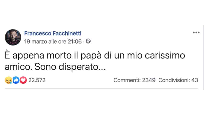 Post di Francesco Facchinetti su Facebook