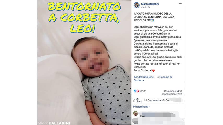 Post di Marco Ballarini, sindaco Corbetta, su Facebook
