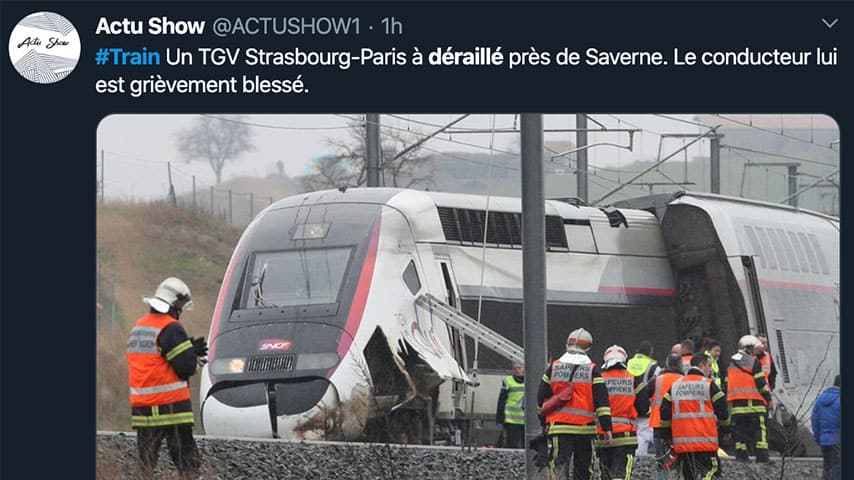 Post sul treno deragliato in Francia