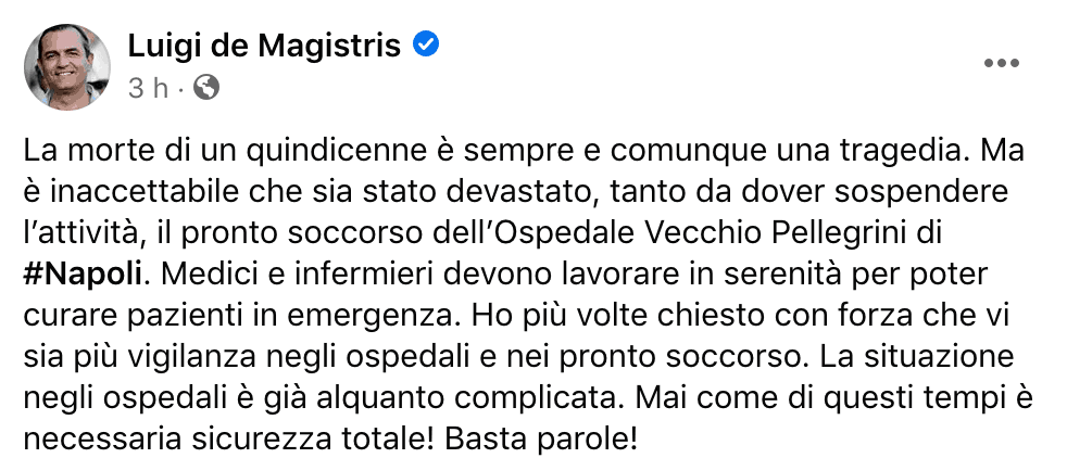 post Facebook di luigi de magistris