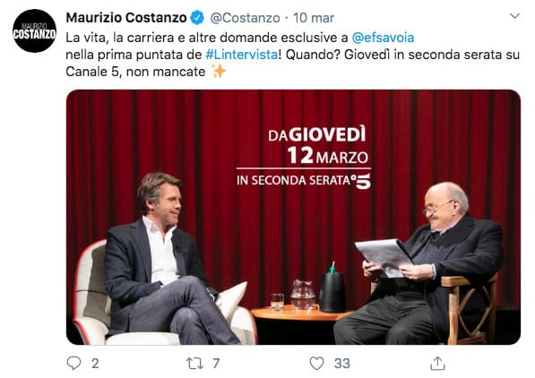 Post twitter di Maurizio Costanzo