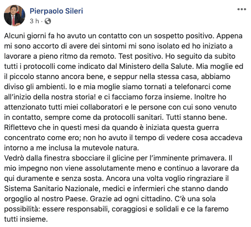 Post del viceministro Pierpaolo Sileri