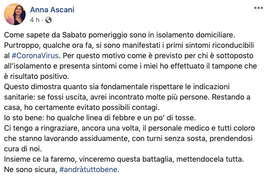 Post della viceministra Anna Ascani