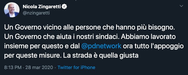 Tweet di Nicola Zingaretti