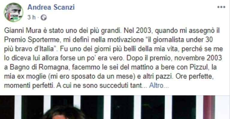 Andrea Scanzi ricorda Gianni Mura, giornalista Repubblica morto